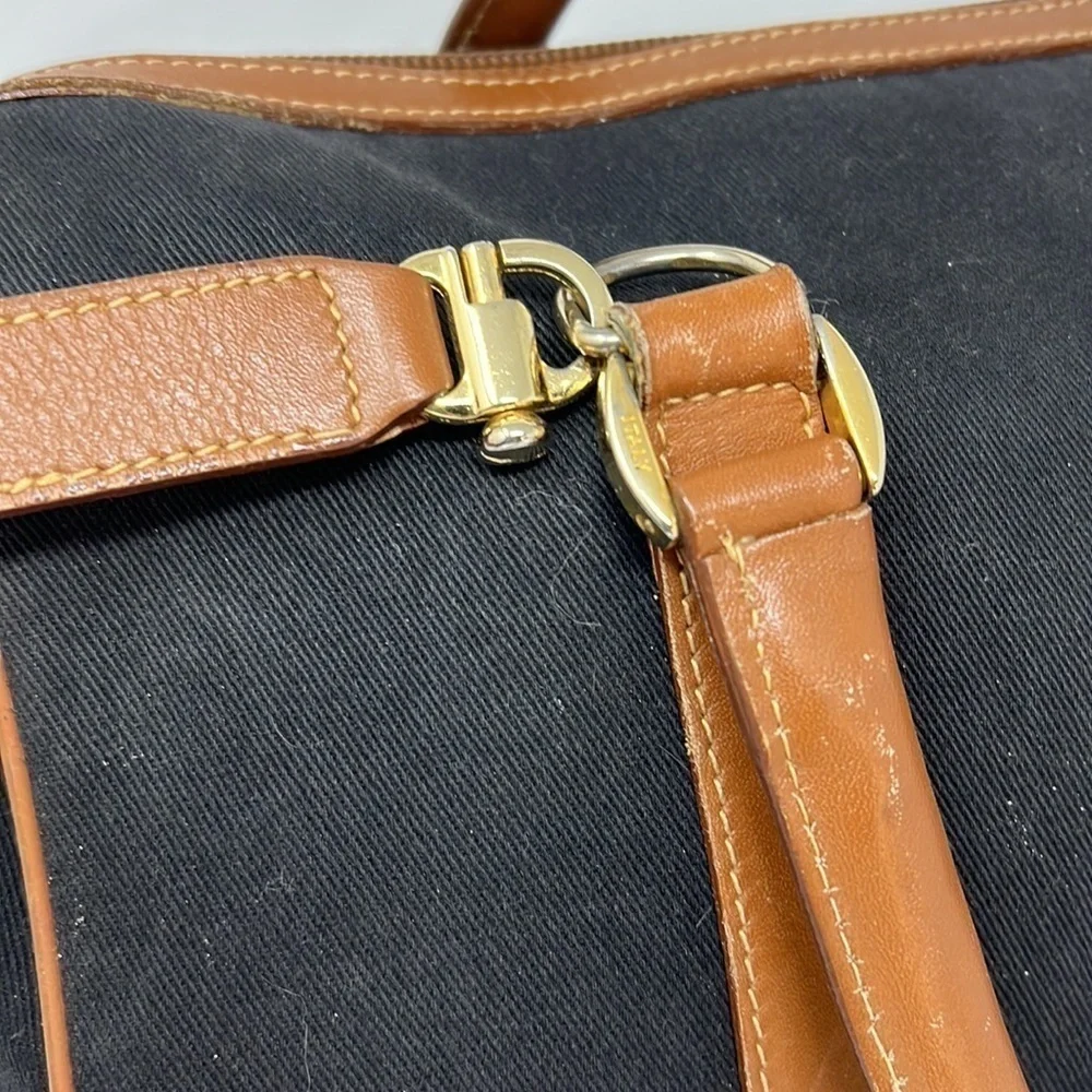 Mark Cross Boston Bag Double Handle Canvas and Leather Crossbody Zip Top